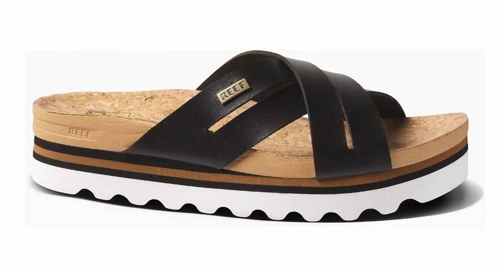 NEW REEF women's kaia criss-cross strap sandals in black
